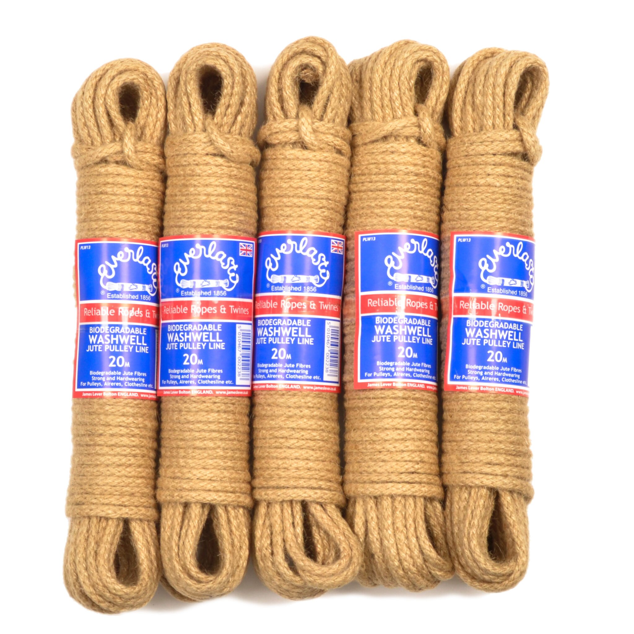 Everlasto 'washwell' Biodegradable Jute Pulley Line 20m 5 Pack 