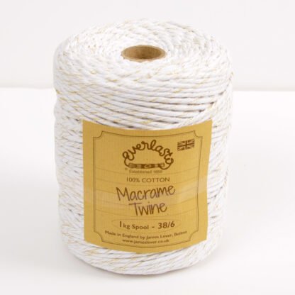 38/6 (4mm) Snow White Gold Sparkle Macrame Twine 0.5Kg/1Kg Spool